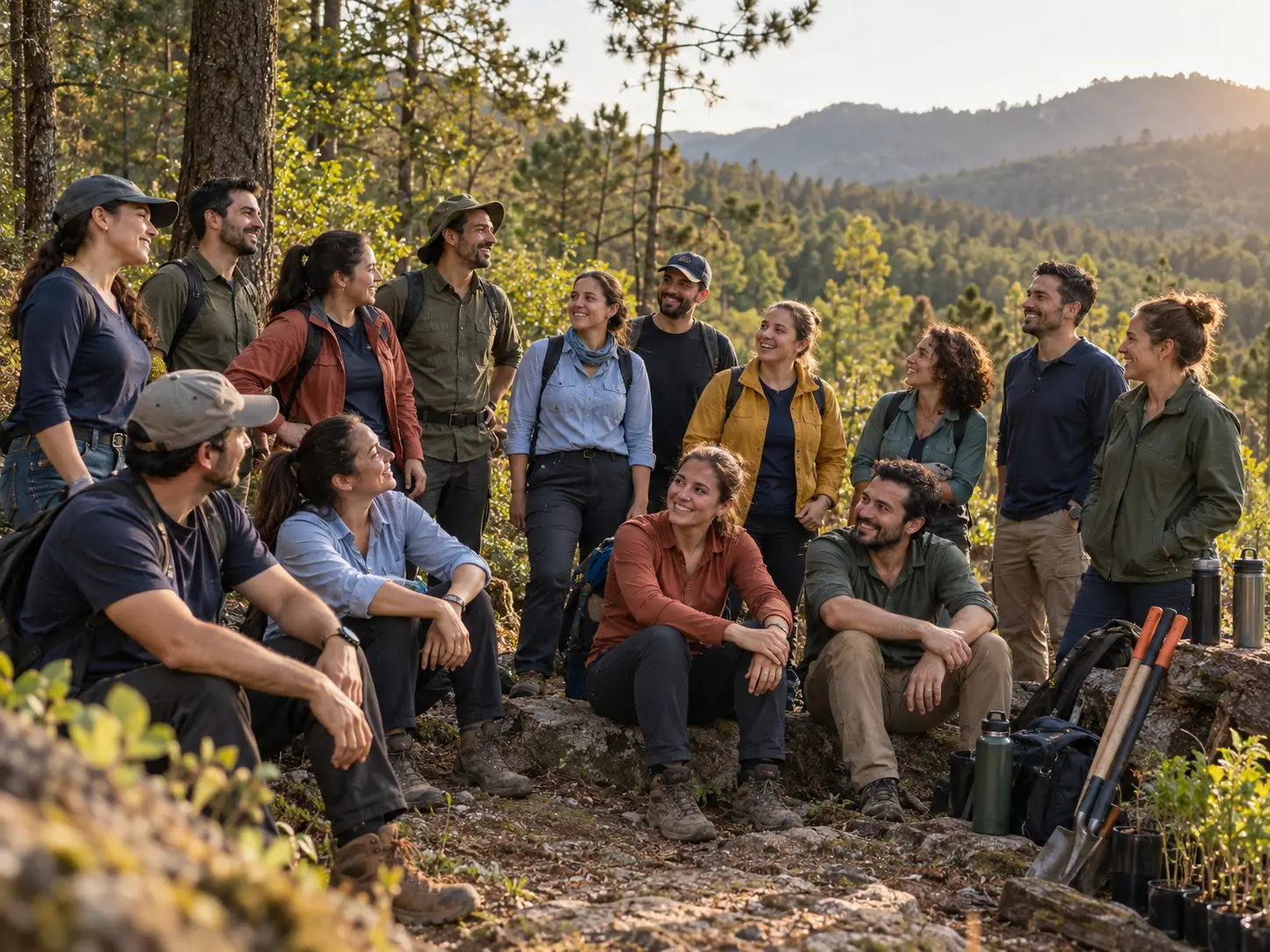 Equipo participando en una experiencia de reforestación corporativa y team building en México.